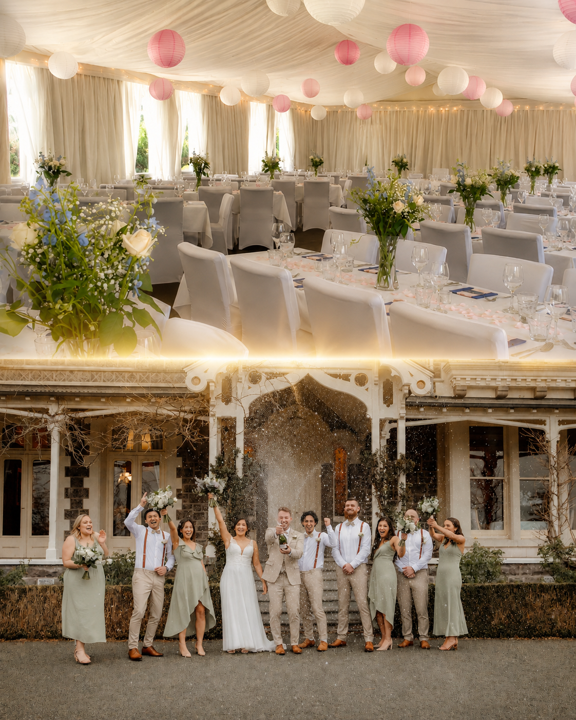 Wedding reception and bridal party at Castle Claremont
